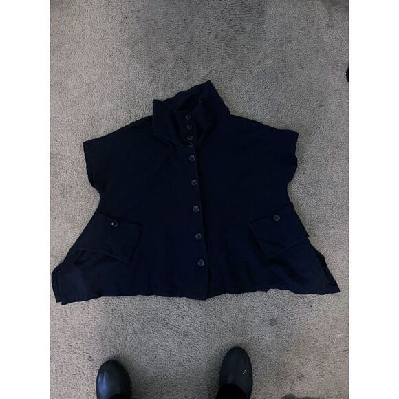 Comfy USA Womens Medium Funnel Neck Lagenlook Asymmetrical Topper Jacket Black - Picture 5 of 7